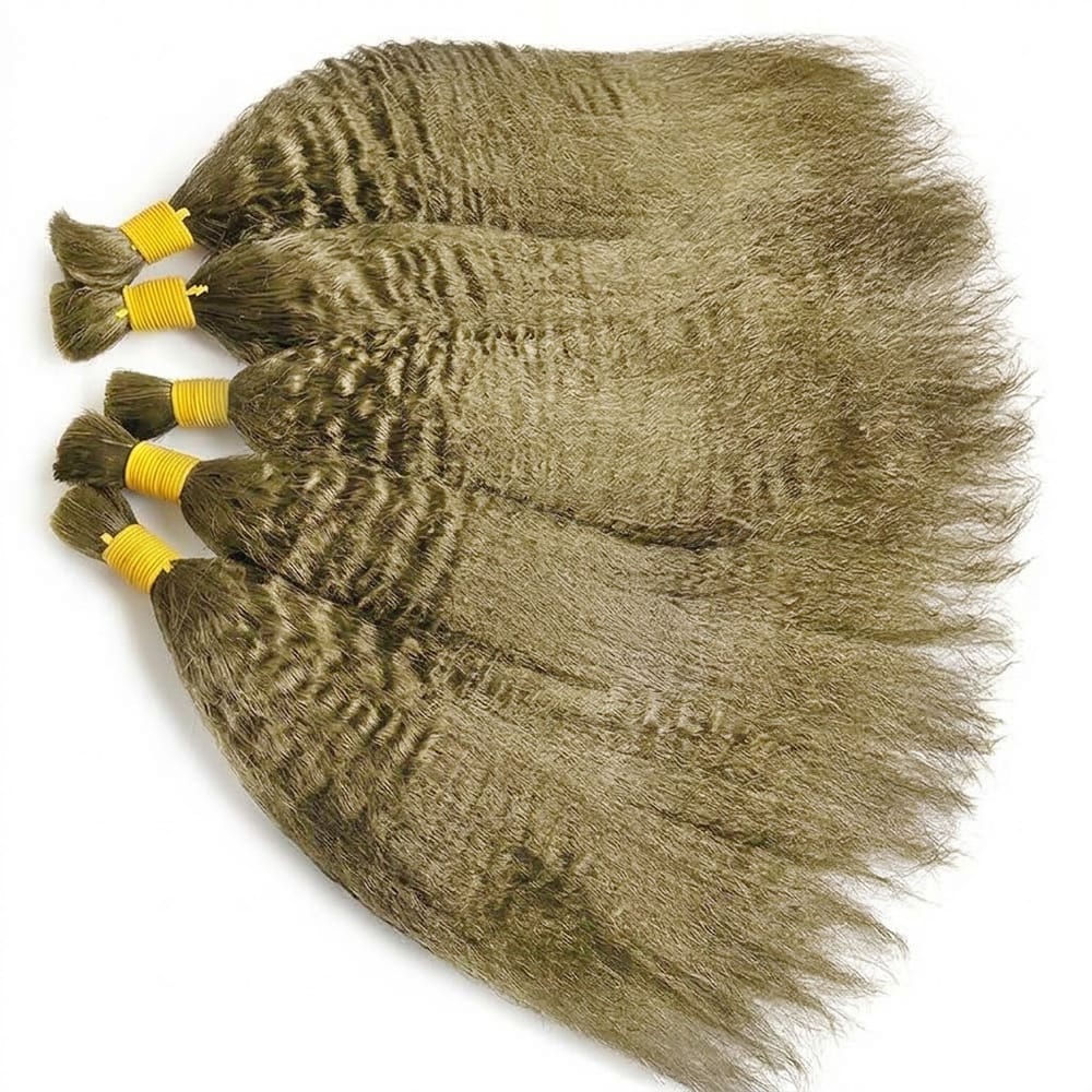 Kinky Stragiht 100% Raw Virgin  Human Hair Bundles - (No Weft) Bulk Hair / Olive Green Blonde LINKTOWIG