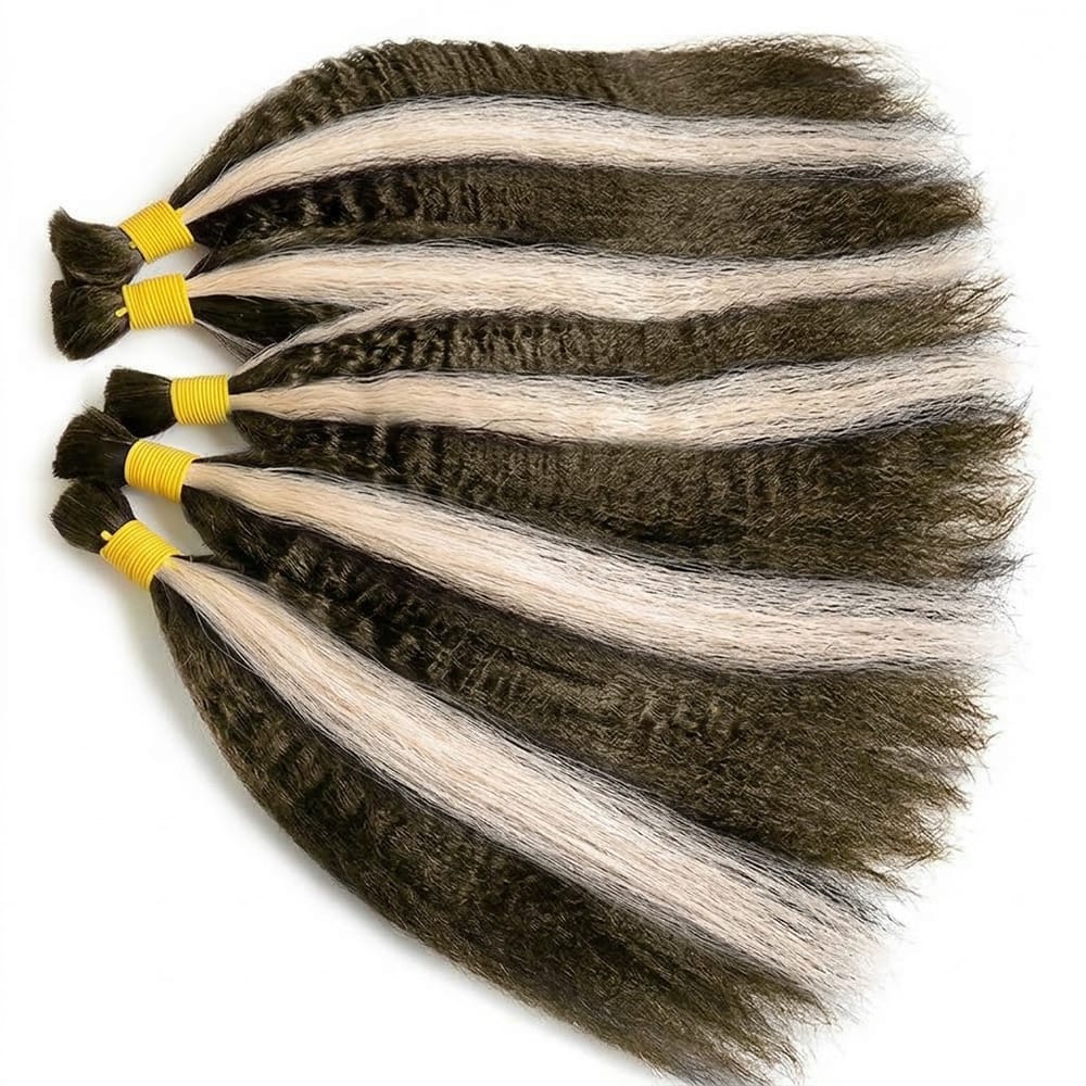 Kinky Stragiht 100% Raw Virgin  Human Hair Bundles - (No Weft) Bulk Hair / Piano Highlight Silver Grey LINKTOWIG