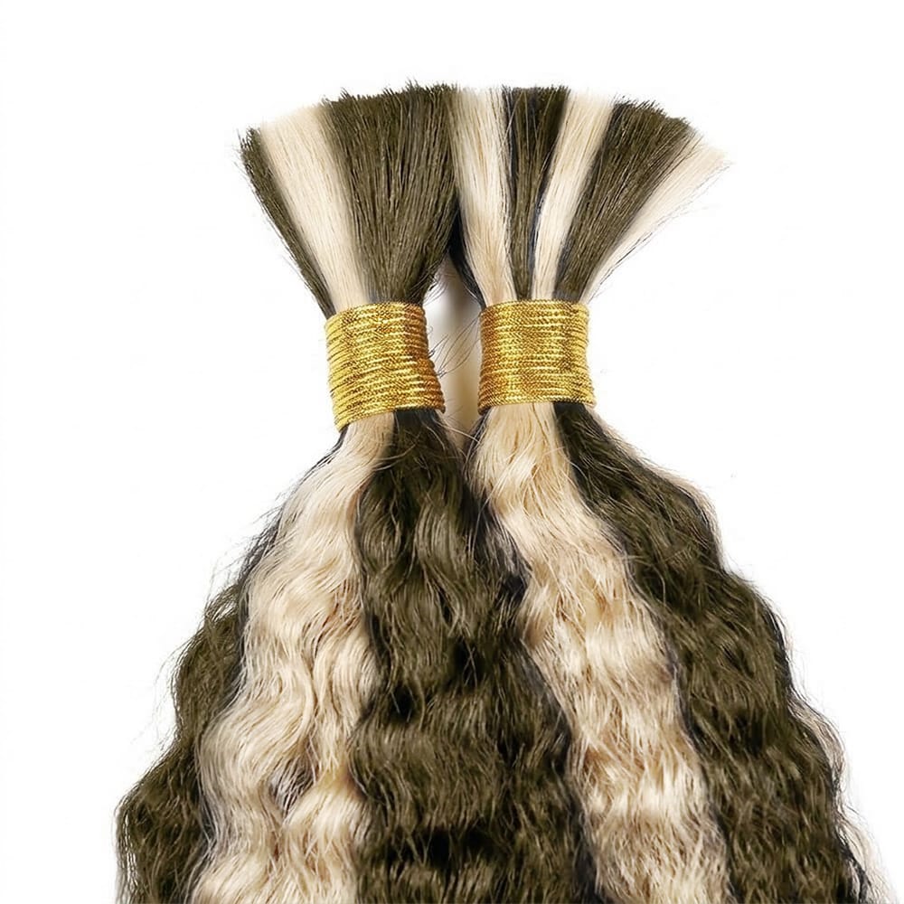 Kinky Stragiht 100% Raw Virgin  Human Hair Bundles - (No Weft) Bulk Hair / Piano Highlight Silver Grey LINKTOWIG