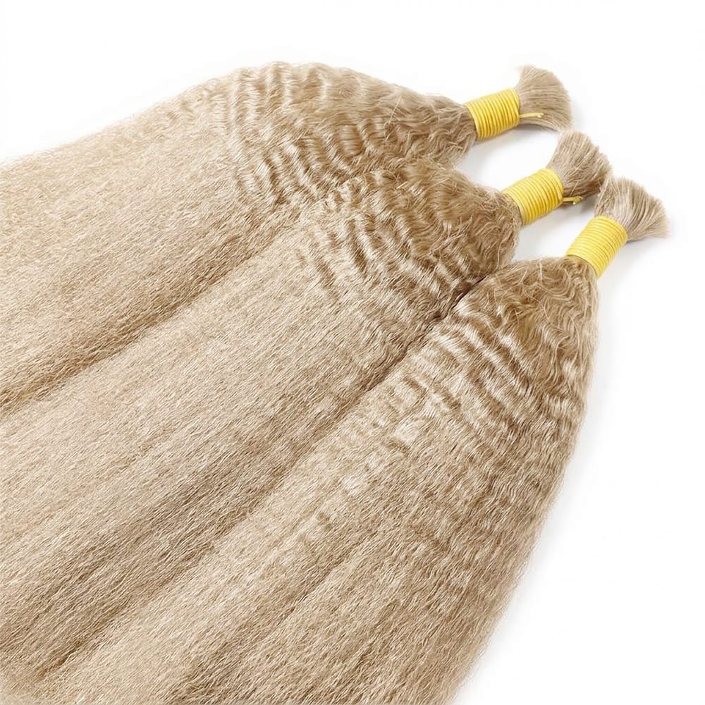 Kinky Stragiht 100% Raw Virgin  Human Hair Bundles - (No Weft) Bulk Hair / Platinum Blonde LINKTOWIG