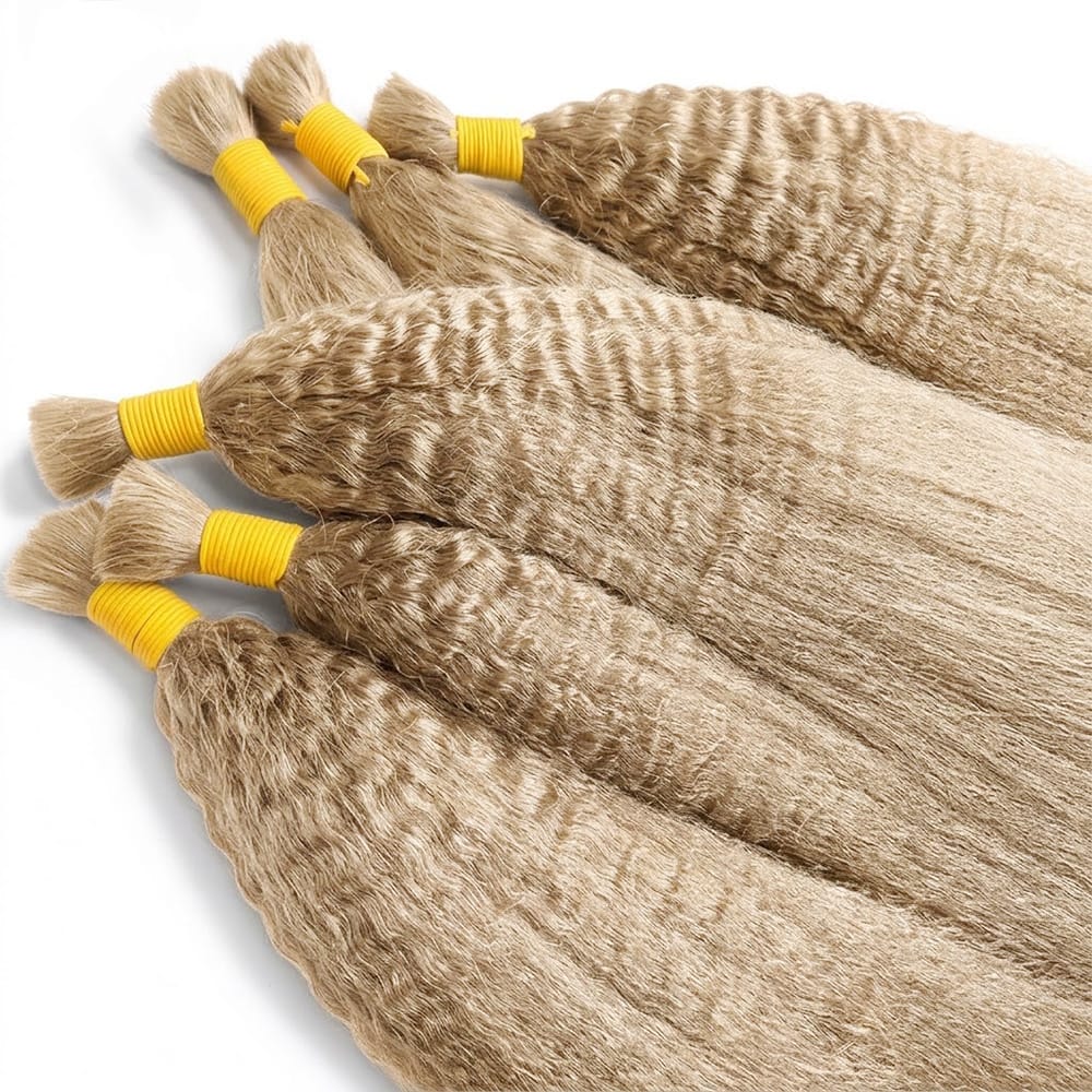 Kinky Stragiht 100% Raw Virgin  Human Hair Bundles - (No Weft) Bulk Hair / Platinum Blonde LINKTOWIG