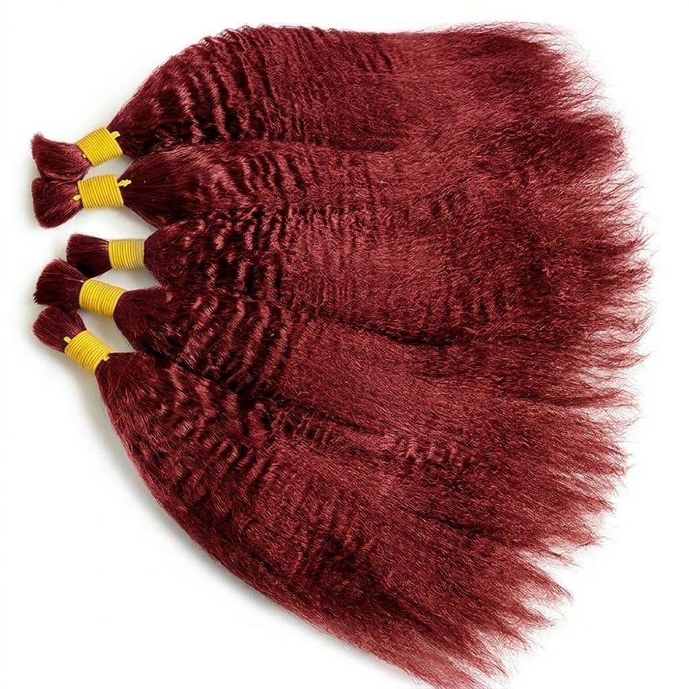 Kinky Stragiht 100% Raw Virgin  Human Hair Bundles - (No Weft) Bulk Hair / Ruby Red LINKTOWIG