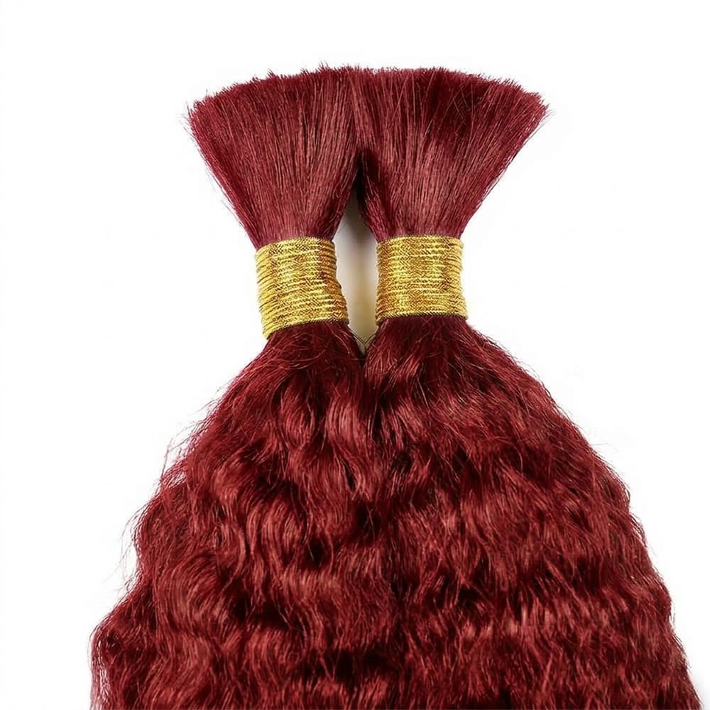 Kinky Stragiht 100% Raw Virgin  Human Hair Bundles - (No Weft) Bulk Hair / Ruby Red LINKTOWIG