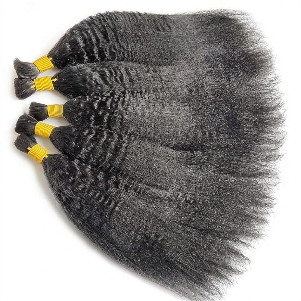 Kinky Stragiht 100% Raw Virgin  Human Hair Bundles - (No Weft) Bulk Hair / Silver Grey LINKTOWIG