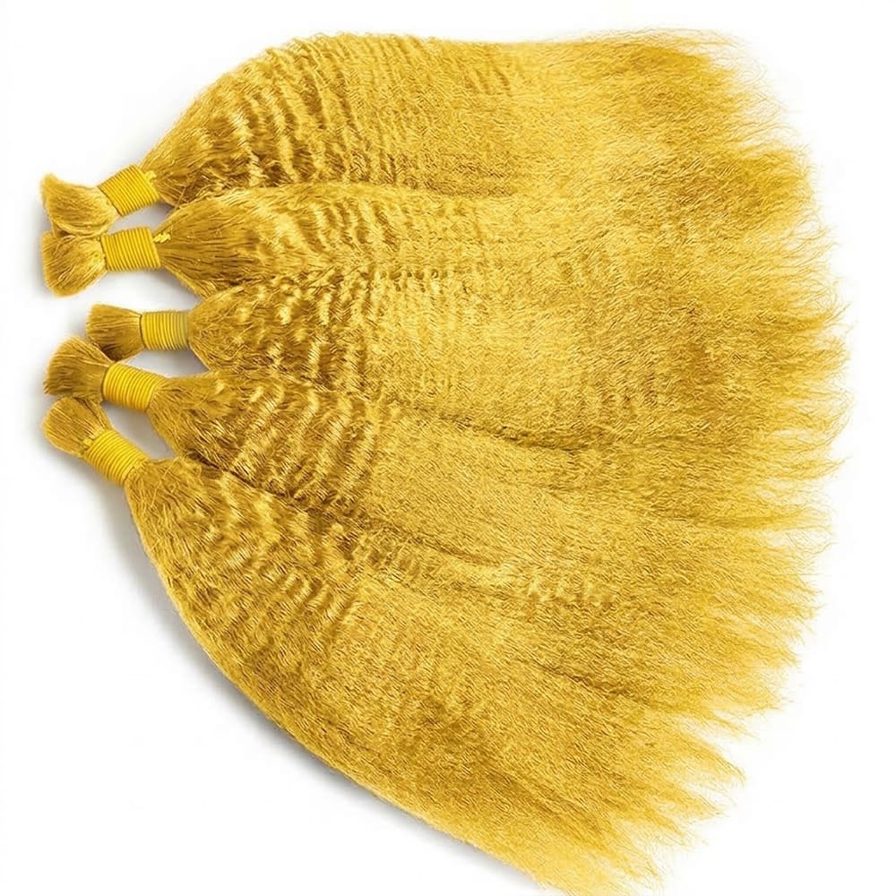 Kinky Stragiht 100% Raw Virgin  Human Hair Bundles - (No Weft) Bulk Hair / Yellow LINKTOWIG