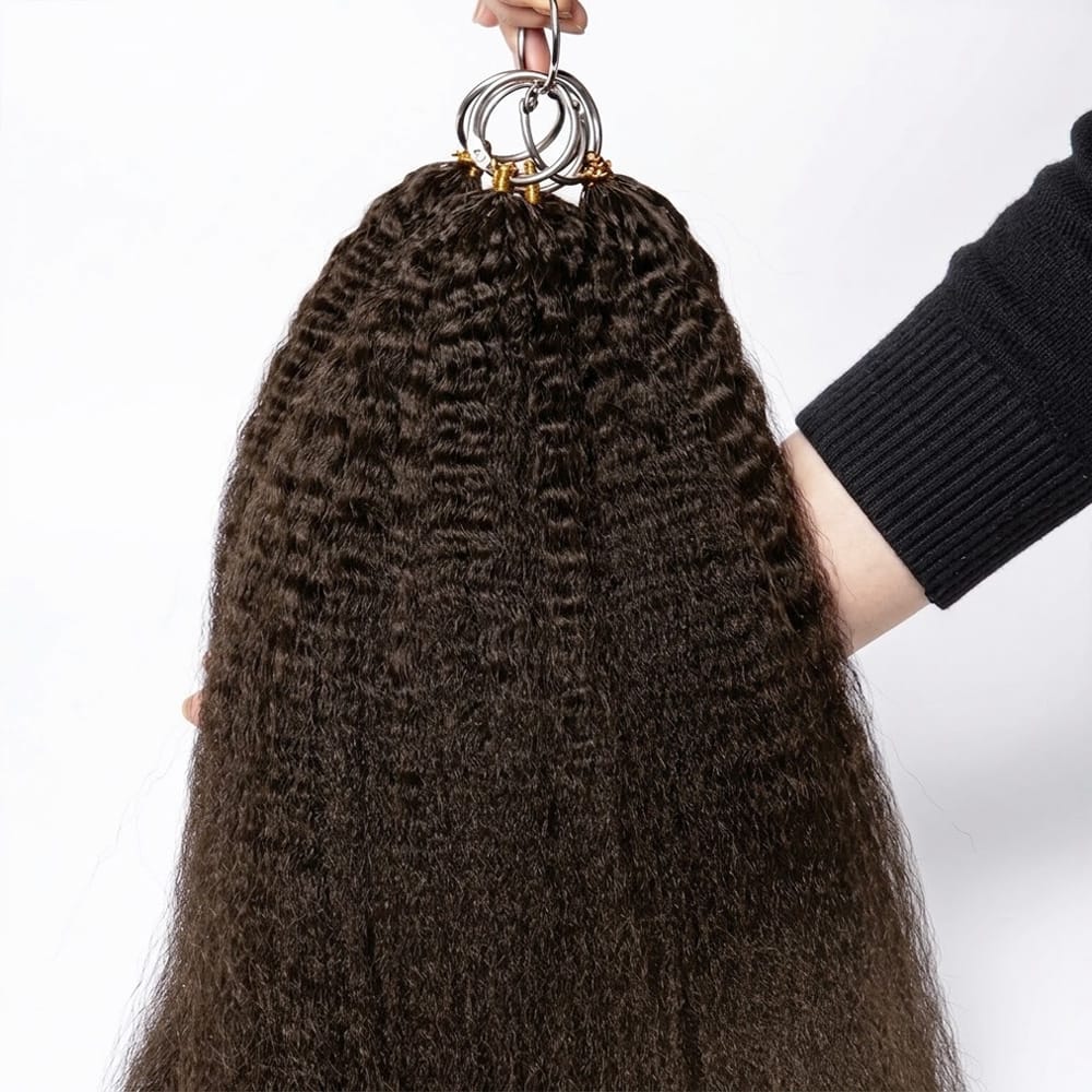 Kinky Stragiht Hair Bundles / Feather Hair Extensions — 100% Virgin Human Hair / aramel Balayage Highlights LINKTOWIG