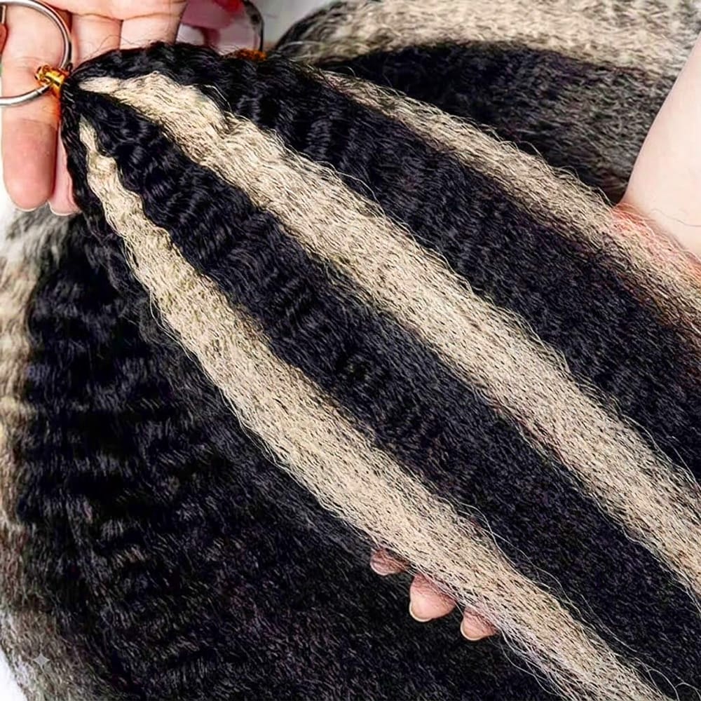 Kinky Stragiht Hair Bundles / Feather Hair Extensions — 100% Virgin Human Hair / Black and grey blended highlights LINKTOWIG
