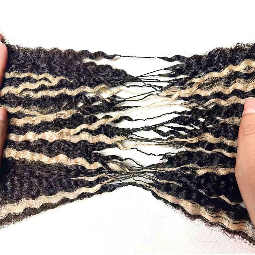 Kinky Stragiht Hair Bundles / Feather Hair Extensions — 100% Virgin Human Hair / Black and grey blended highlights LINKTOWIG