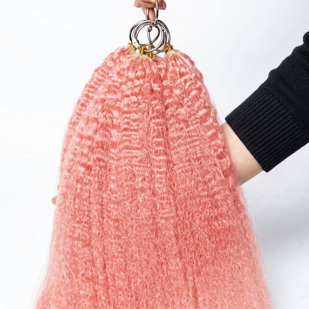 Kinky Stragiht Hair Bundles / Feather Hair Extensions — 100% Virgin Human Hair / Bubblegum Pink LINKTOWIG