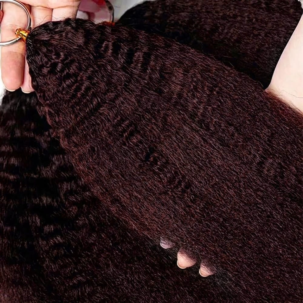 Kinky Stragiht Hair Bundles / Feather Hair Extensions — 100% Virgin Human Hair / Burgundy LINKTOWIG