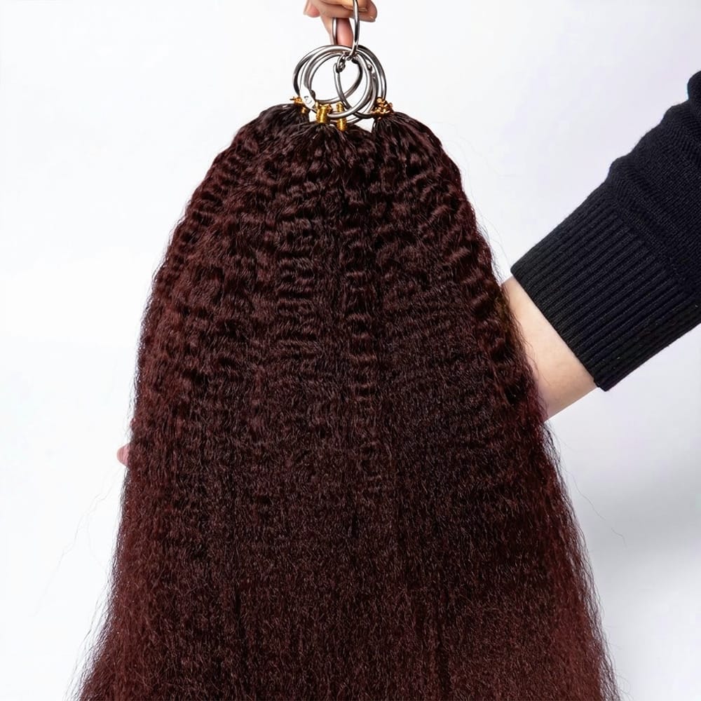 Kinky Stragiht Hair Bundles / Feather Hair Extensions — 100% Virgin Human Hair / Burgundy LINKTOWIG