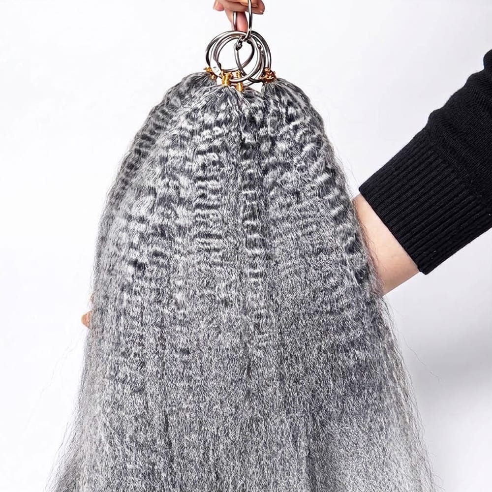 Kinky Stragiht Hair Bundles / Feather Hair Extensions — 100% Virgin Human Hair / Charcoal Grey LINKTOWIG