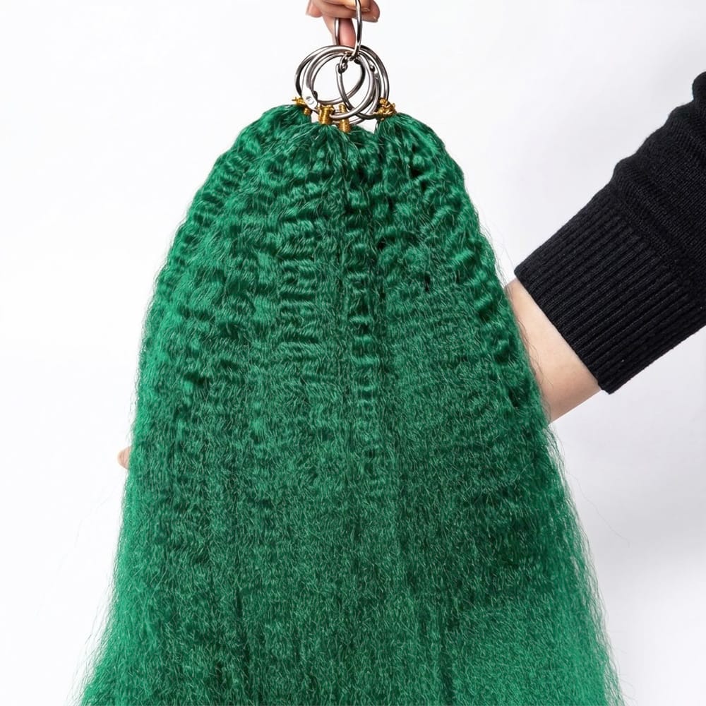 Kinky Stragiht Hair Bundles / Feather Hair Extensions — 100% Virgin Human Hair / Dark Emerald Green LINKTOWIG
