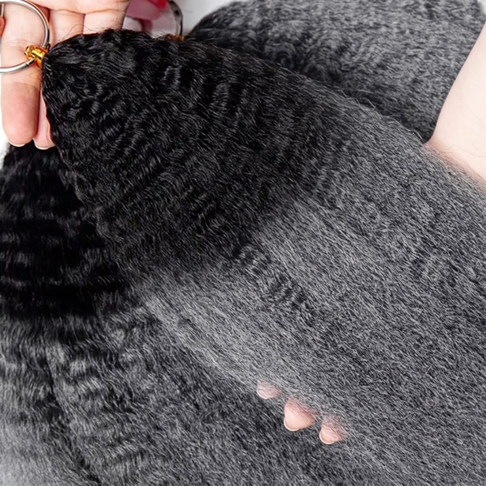 Kinky Stragiht Hair Bundles / Feather Hair Extensions — 100% Virgin Human Hair / Dark Roots LINKTOWIG