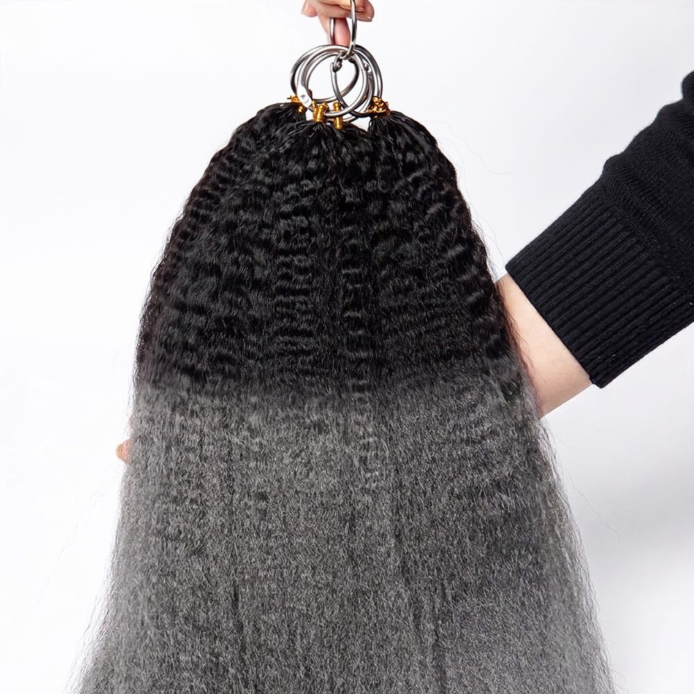 Kinky Stragiht Hair Bundles / Feather Hair Extensions — 100% Virgin Human Hair / Dark Roots LINKTOWIG