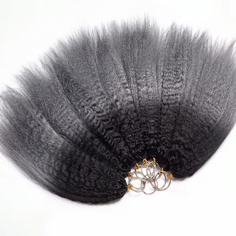 Kinky Stragiht Hair Bundles / Feather Hair Extensions — 100% Virgin Human Hair / Dark Roots LINKTOWIG