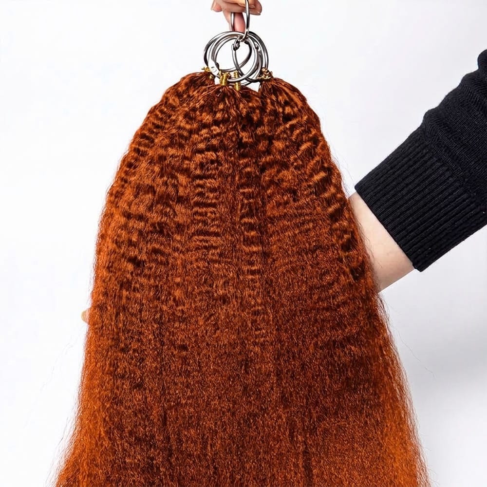 Kinky Stragiht Hair Bundles / Feather Hair Extensions — 100% Virgin Human Hair / Ginger Orange LINKTOWIG