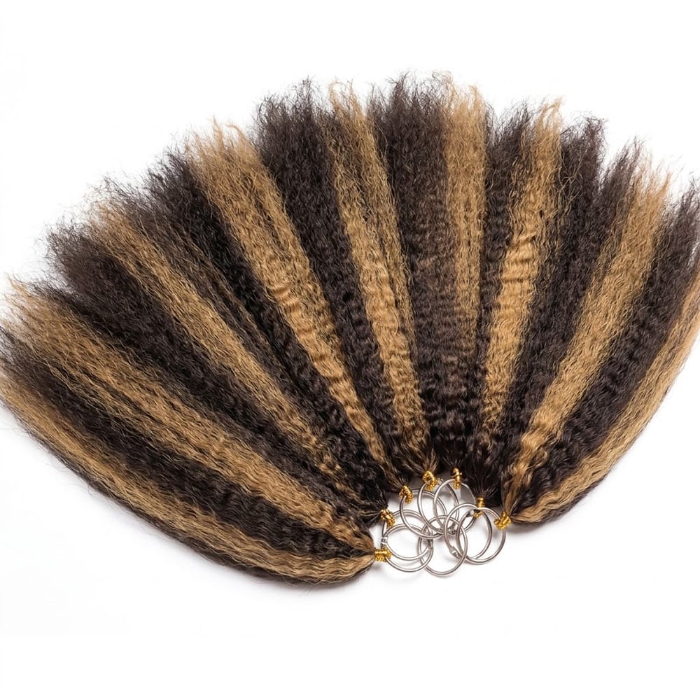 Kinky Stragiht Hair Bundles / Feather Hair Extensions — 100% Virgin Human Hair / Honey Blonde Highlights LINKTOWIG