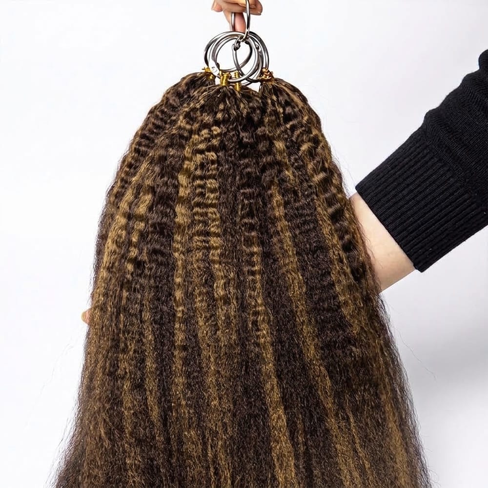Kinky Stragiht Hair Bundles / Feather Hair Extensions — 100% Virgin Human Hair / Honey Blonde Highlights LINKTOWIG