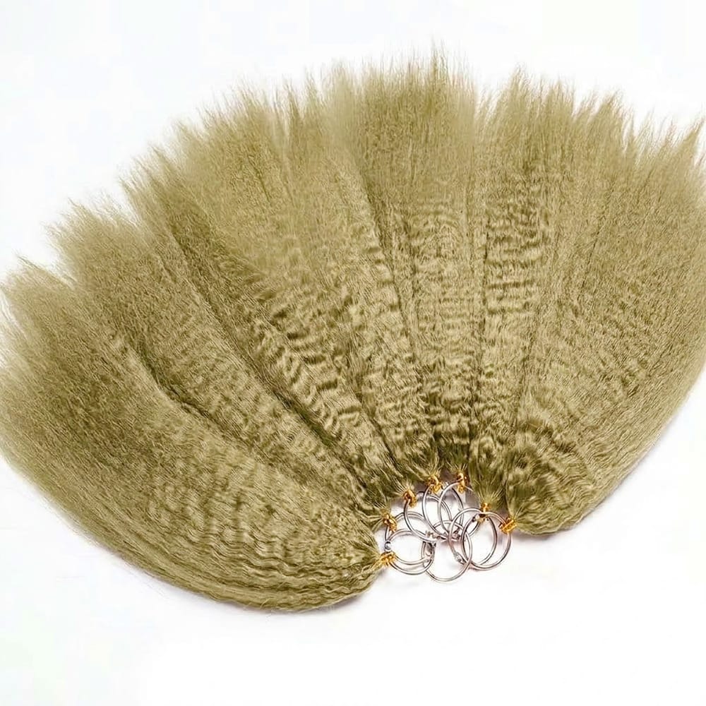 Kinky Stragiht Hair Bundles / Feather Hair Extensions — 100% Virgin Human Hair / Olive Green Blonde LINKTOWIG