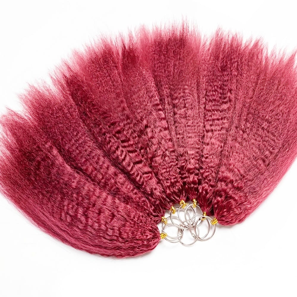 Kinky Stragiht Hair Bundles / Feather Hair Extensions — 100% Virgin Human Hair / pink LINKTOWIG