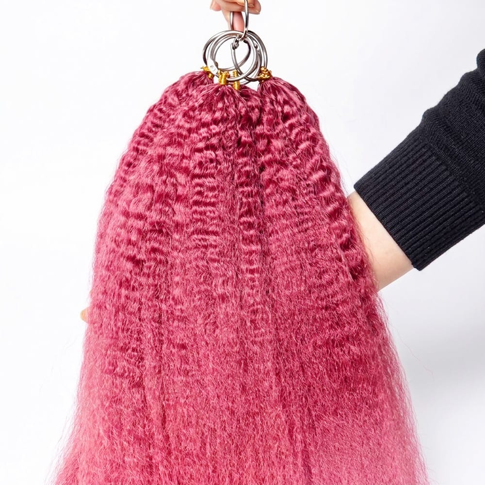 Kinky Stragiht Hair Bundles / Feather Hair Extensions — 100% Virgin Human Hair / pink LINKTOWIG