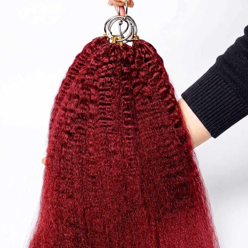 Kinky Stragiht Hair Bundles / Feather Hair Extensions — 100% Virgin Human Hair / Ruby Red LINKTOWIG