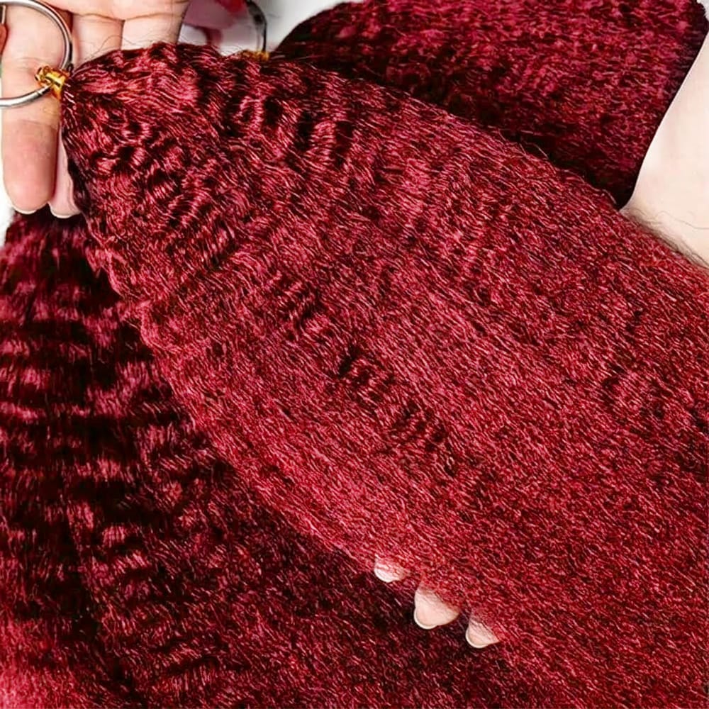 Kinky Stragiht Hair Bundles / Feather Hair Extensions — 100% Virgin Human Hair / Ruby Red LINKTOWIG