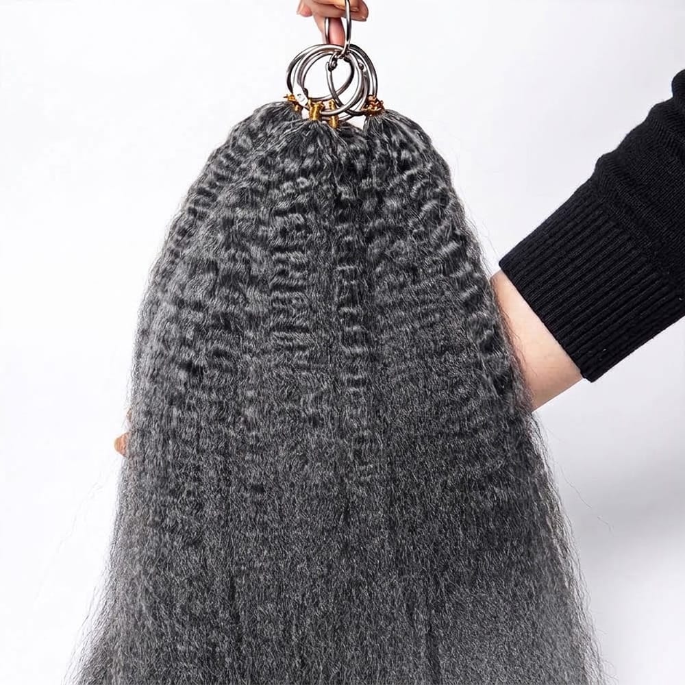 Kinky Stragiht Hair Bundles / Feather Hair Extensions — 100% Virgin Human Hair / Silver Grey LINKTOWIG
