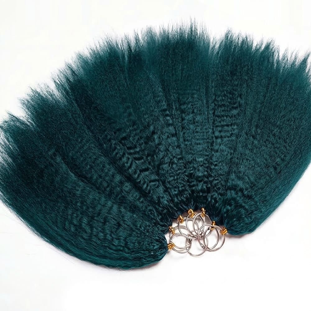 Kinky Stragiht Hair Bundles / Feather Hair Extensions — 100% Virgin Human Hair / Teal Green LINKTOWIG