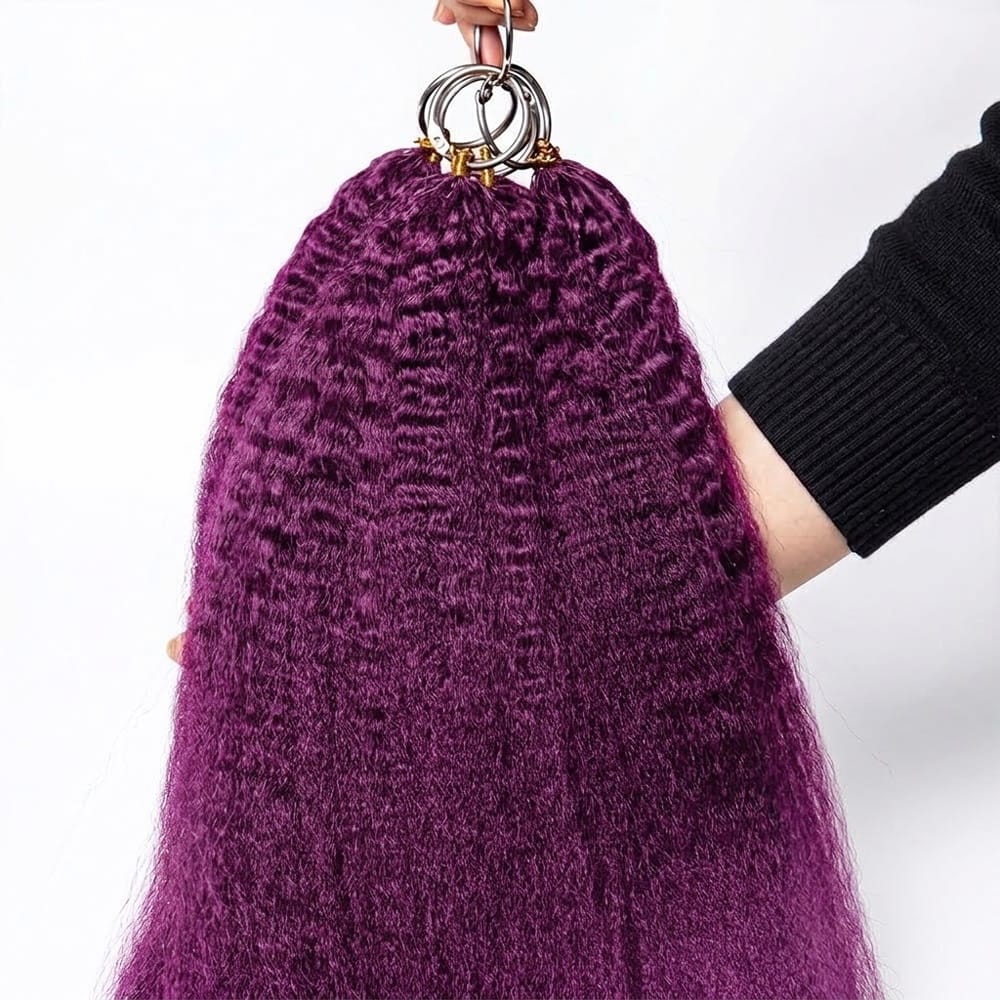 Kinky Stragiht Hair Bundles / Feather Hair Extensions — 100% Virgin Human Hair / Violet Purple LINKTOWIG