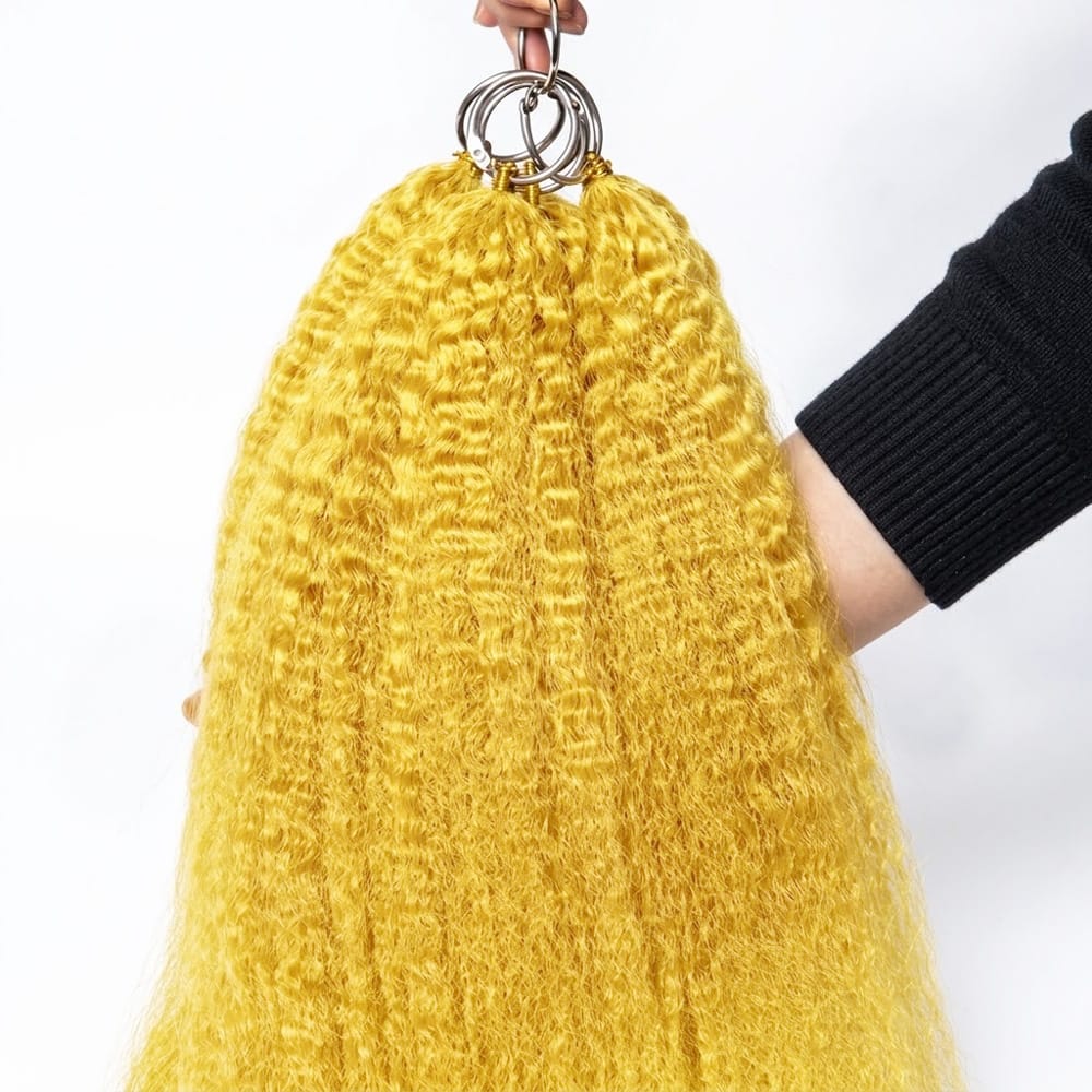 Kinky Stragiht Hair Bundles / Feather Hair Extensions — 100% Virgin Human Hair / Yellow LINKTOWIG