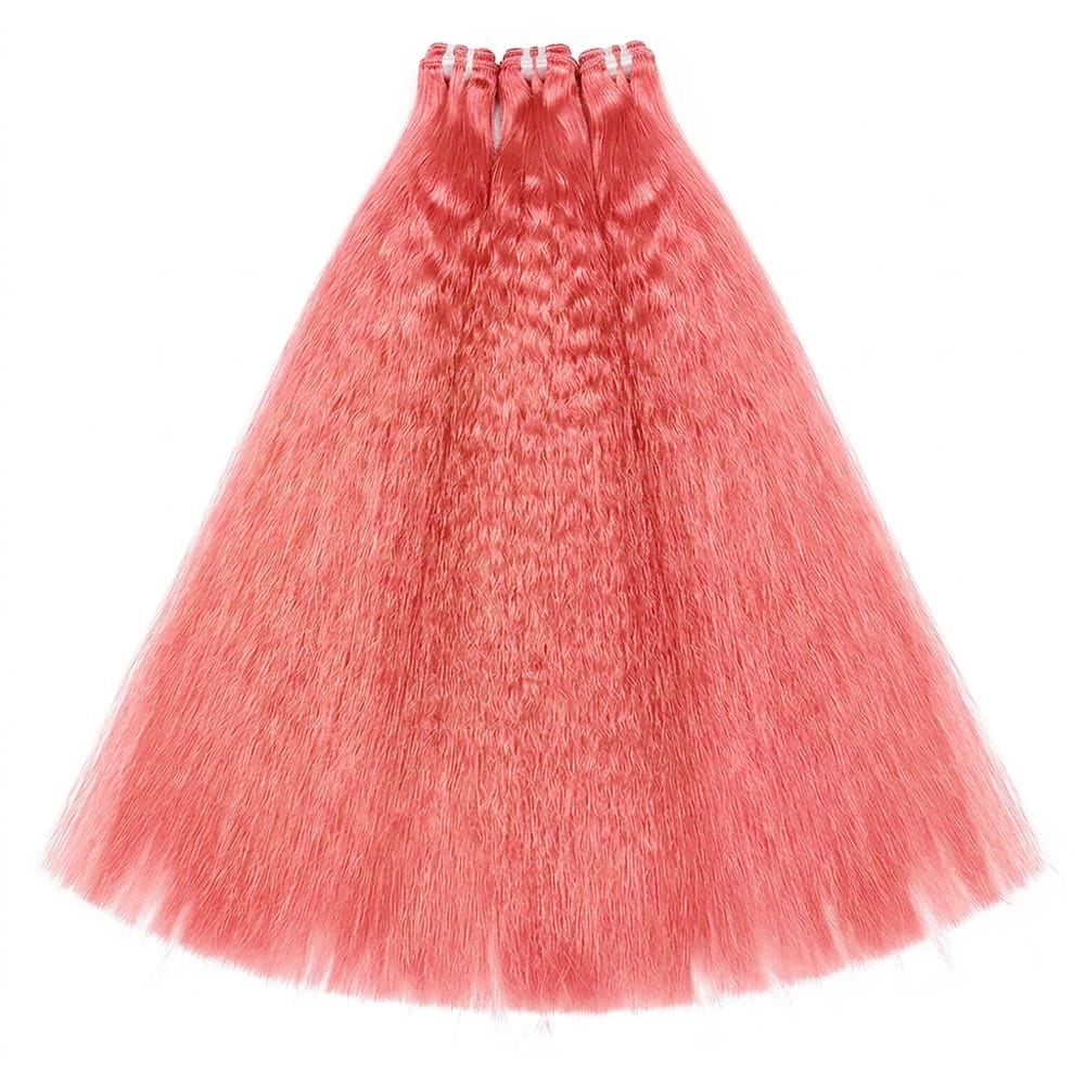Kinky Stragiht Luxury Natural Hair Weft – 100% Virgin Human Hair / Wig Bubblegum Pink LINKTOWIG
