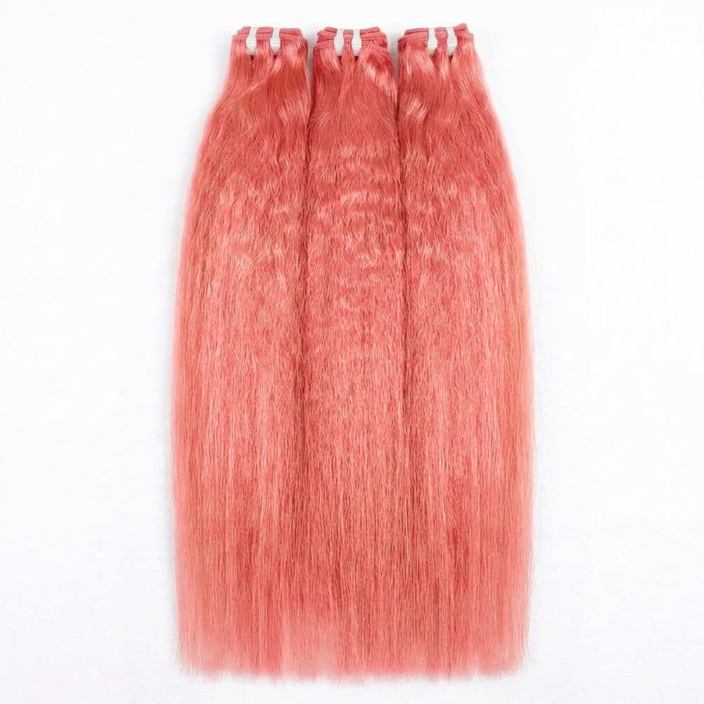 Kinky Stragiht Luxury Natural Hair Weft – 100% Virgin Human Hair / Wig Bubblegum Pink LINKTOWIG