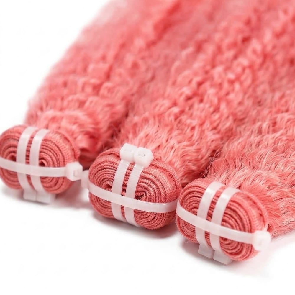 Kinky Stragiht Luxury Natural Hair Weft – 100% Virgin Human Hair / Wig Bubblegum Pink LINKTOWIG