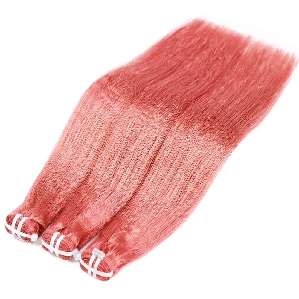 Kinky Stragiht Luxury Natural Hair Weft – 100% Virgin Human Hair / Wig Bubblegum Pink LINKTOWIG