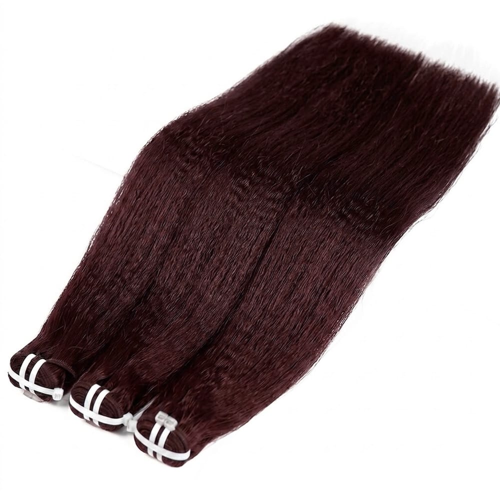 Kinky Stragiht Luxury Natural Hair Weft – 100% Virgin Human Hair / Wig Burgundy LINKTOWIG