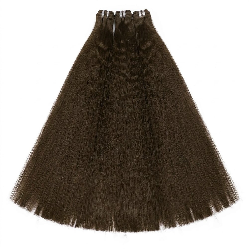 Kinky Stragiht Luxury Natural Hair Weft – 100% Virgin Human Hair / Wig Chocolate Brown LINKTOWIG