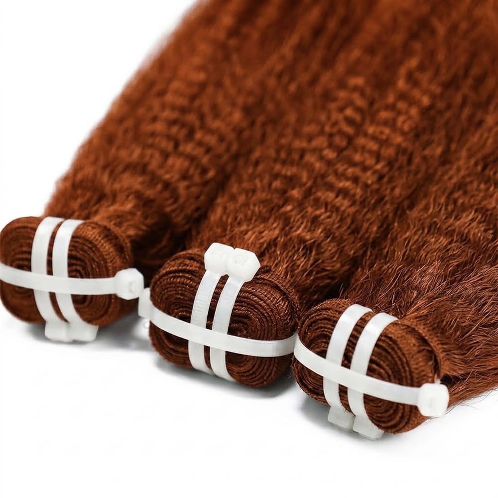Kinky Stragiht Luxury Natural Hair Weft – 100% Virgin Human Hair / Wig Copper Orange LINKTOWIG