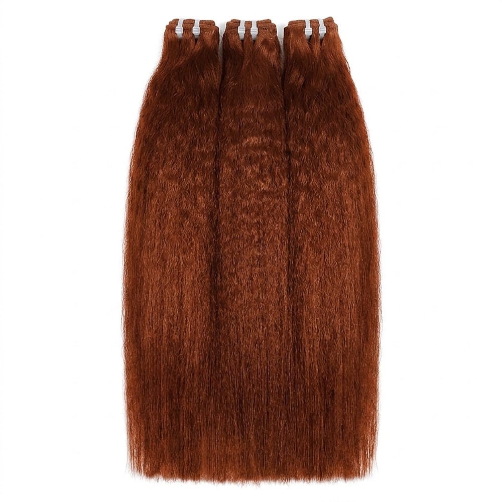 Kinky Stragiht Luxury Natural Hair Weft – 100% Virgin Human Hair / Wig Copper Orange LINKTOWIG