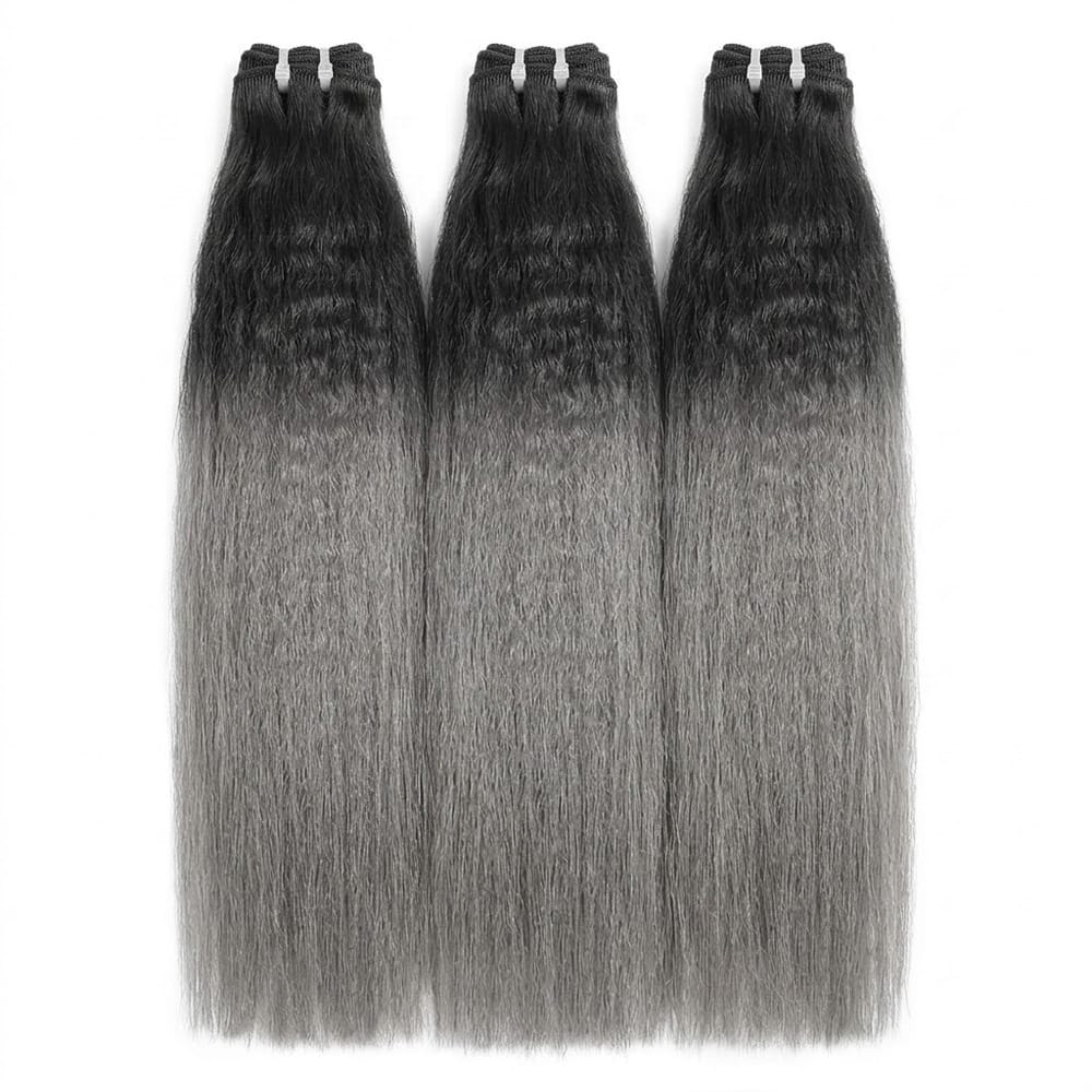 Kinky Stragiht Luxury Natural Hair Weft – 100% Virgin Human Hair / Wig Dark Roots LINKTOWIG