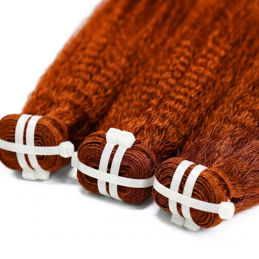 Kinky Stragiht Luxury Natural Hair Weft – 100% Virgin Human Hair / Wig Ginger Orange LINKTOWIG