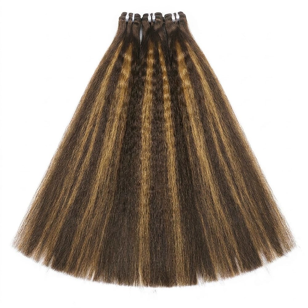 Kinky Stragiht Luxury Natural Hair Weft – 100% Virgin Human Hair / Wig Honey Blonde Highlights LINKTOWIG