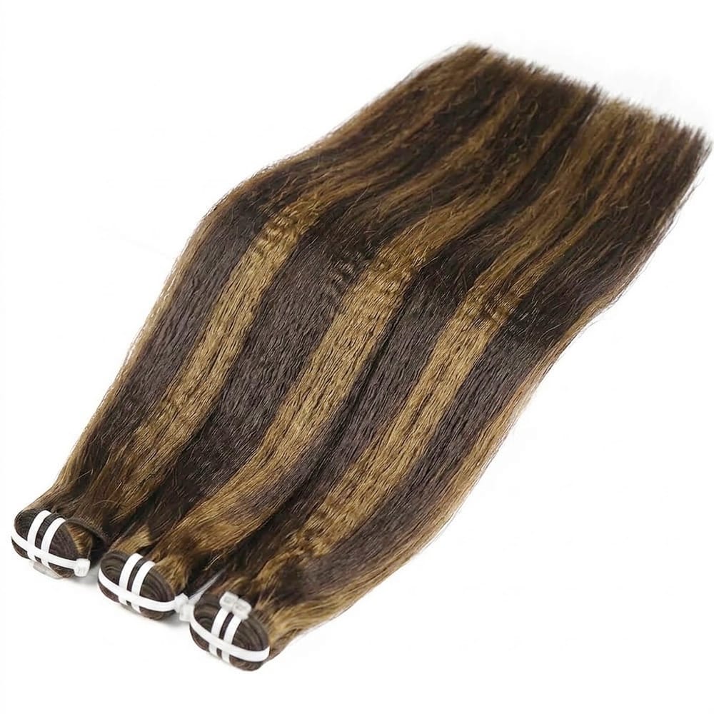 Kinky Stragiht Luxury Natural Hair Weft – 100% Virgin Human Hair / Wig Honey Blonde Highlights LINKTOWIG