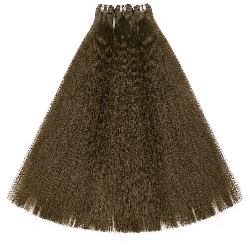 Kinky Stragiht Luxury Natural Hair Weft – 100% Virgin Human Hair / Wig Medium Chestnut Brown LINKTOWIG