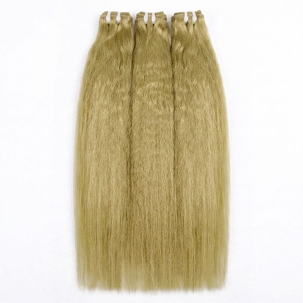 Kinky Stragiht Luxury Natural Hair Weft – 100% Virgin Human Hair / Wig Olive Green Blonde LINKTOWIG