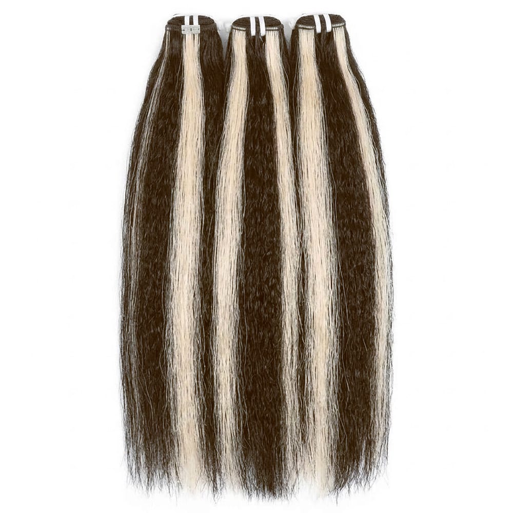 Kinky Stragiht Luxury Natural Hair Weft – 100% Virgin Human Hair / Wig Piano Highlight Silver Grey LINKTOWIG