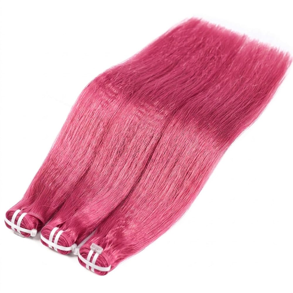 Kinky Stragiht Luxury Natural Hair Weft – 100% Virgin Human Hair / Wig pink LINKTOWIG