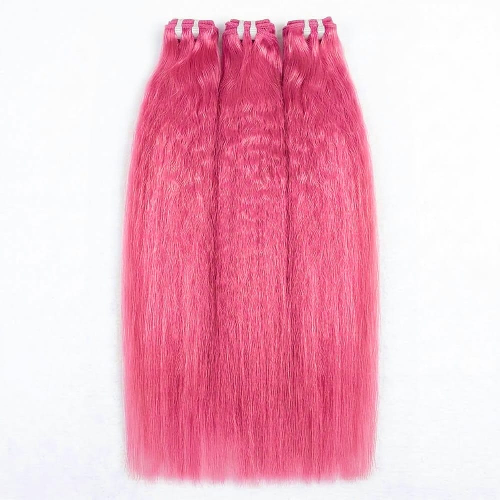 Kinky Stragiht Luxury Natural Hair Weft – 100% Virgin Human Hair / Wig pink LINKTOWIG