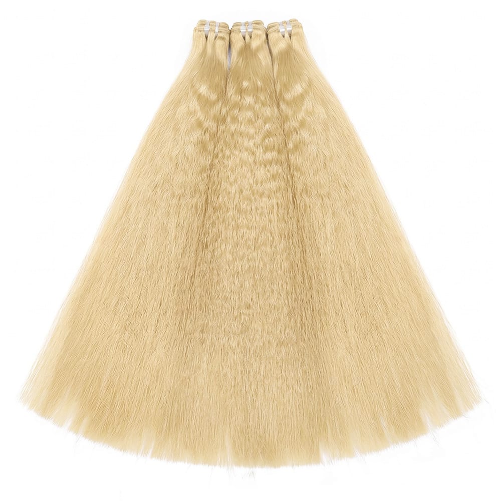 Kinky Stragiht Luxury Natural Hair Weft – 100% Virgin Human Hair / Wig Platinum Blonde LINKTOWIG